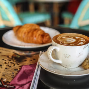 coffee latter with cookies croissant side view 141793 12170